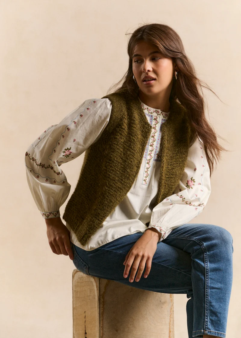 Gilet sans manches en mohair fils métallisés