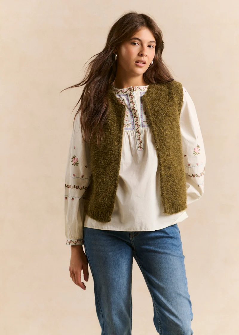 Gilet sans manches en mohair fils métallisés