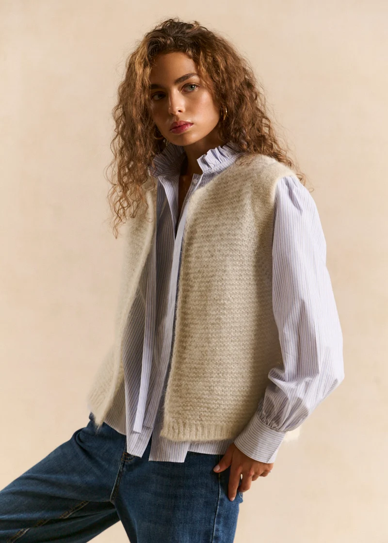 Gilet sans manches en mohair fils métallisés