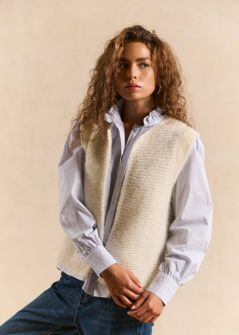 Gilet sans manches en mohair fils métallisés