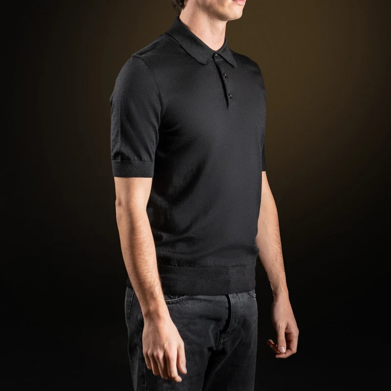 Black Cashmere polo short sleeves