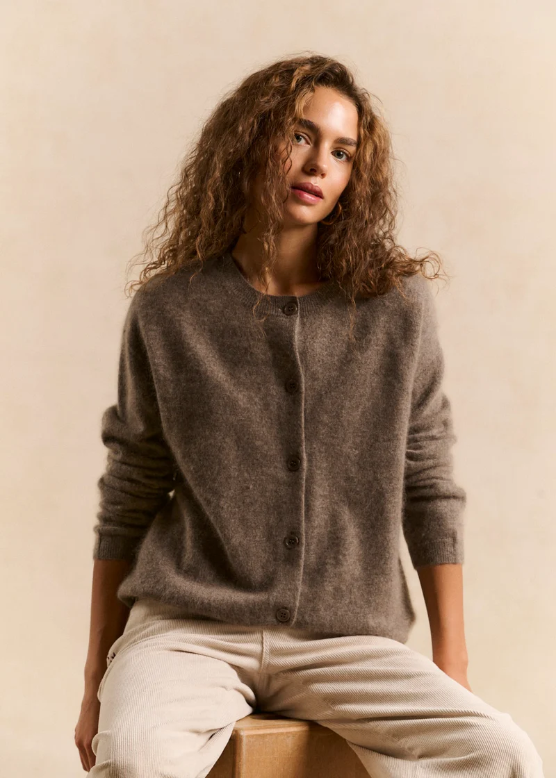 Gilet ample col rond en laine et cachemire brossé