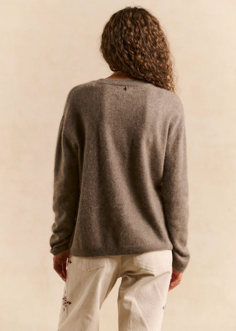 Gilet ample col rond en laine et cachemire brossé