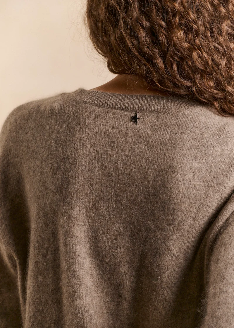Gilet ample col rond en laine et cachemire brossé