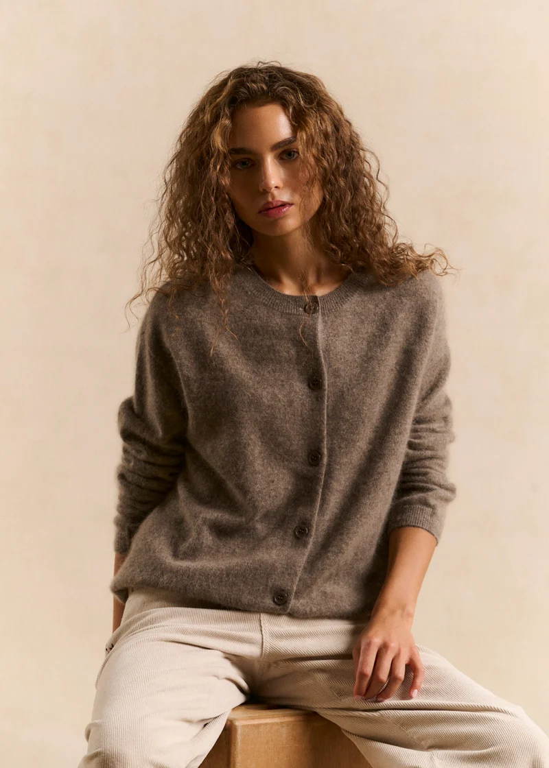 Gilet ample col rond en laine et cachemire brossé