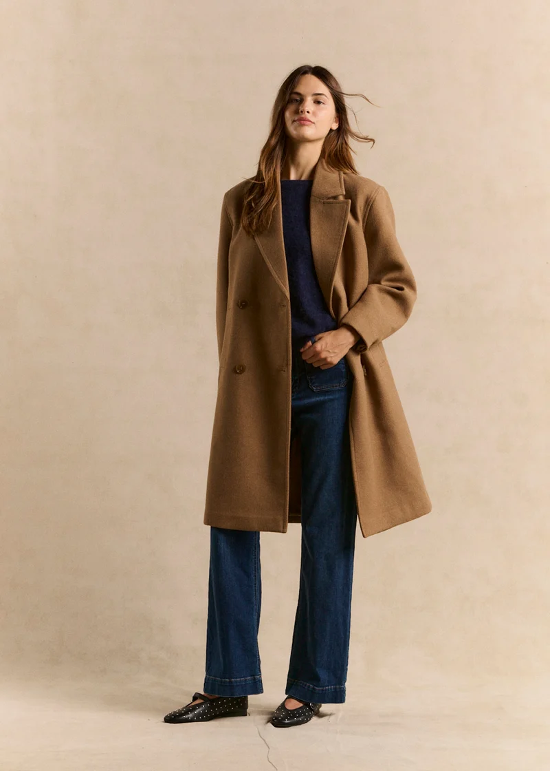 Manteau long ample col tailleur