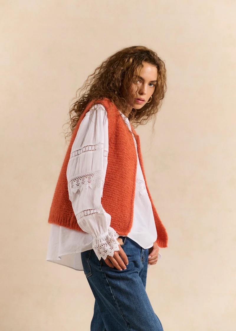 Gilet sans manches en mohair fils métallisés