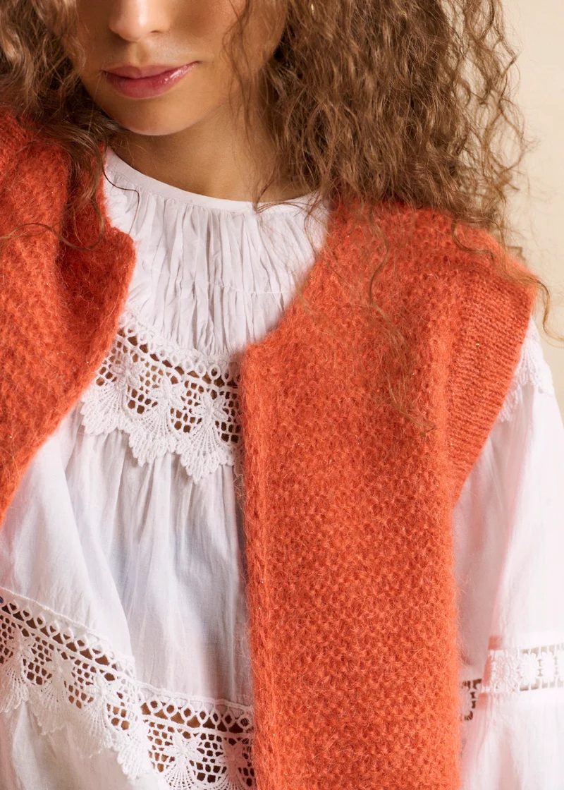 Gilet sans manches en mohair fils métallisés