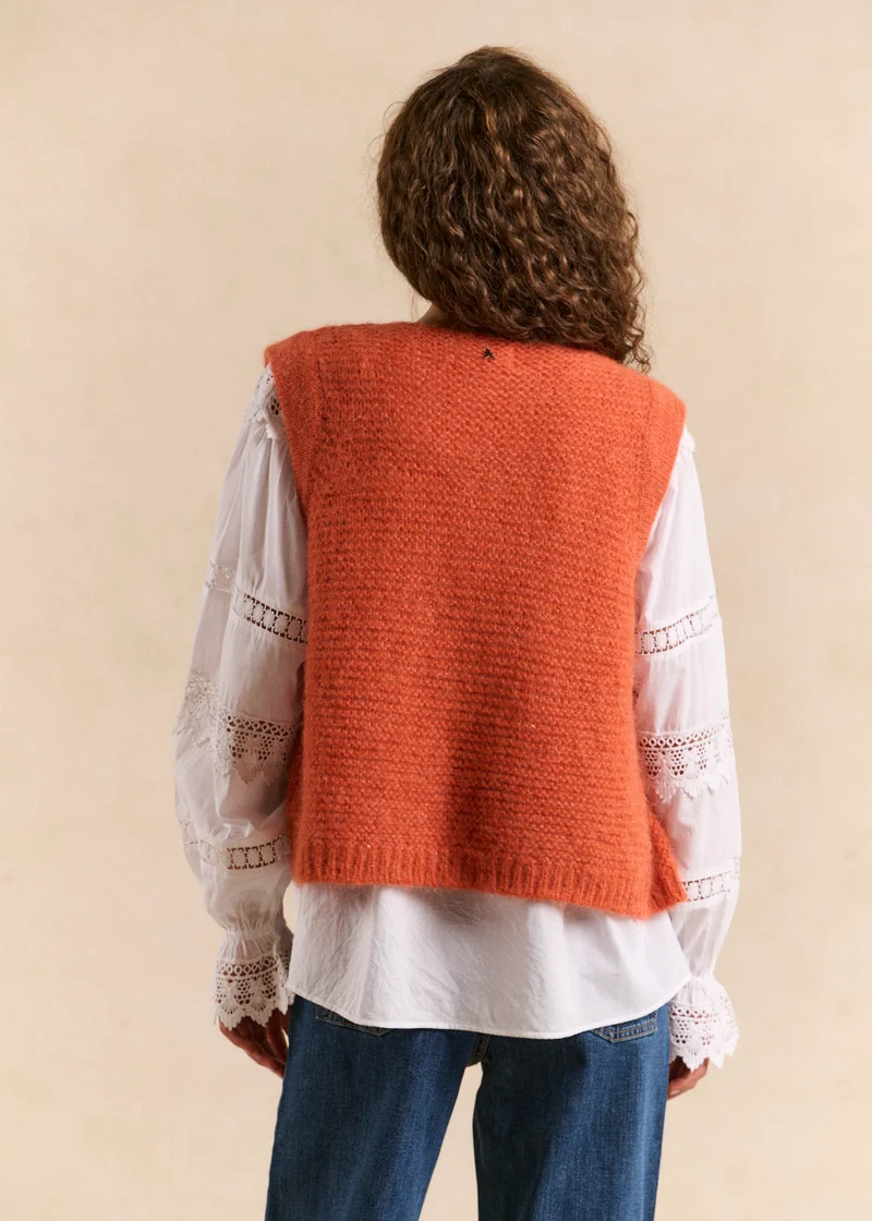 Gilet sans manches en mohair fils métallisés