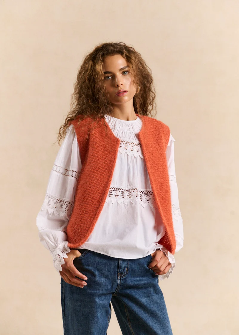 Gilet sans manches en mohair fils métallisés