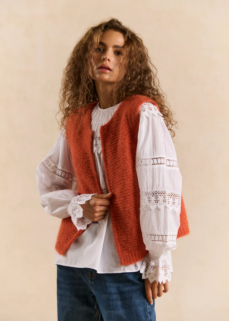 Gilet sans manches en mohair fils métallisés
