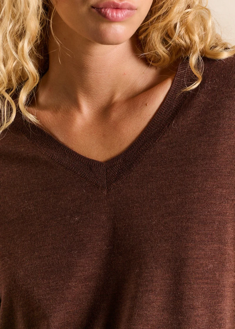 Pull fin col v en laine