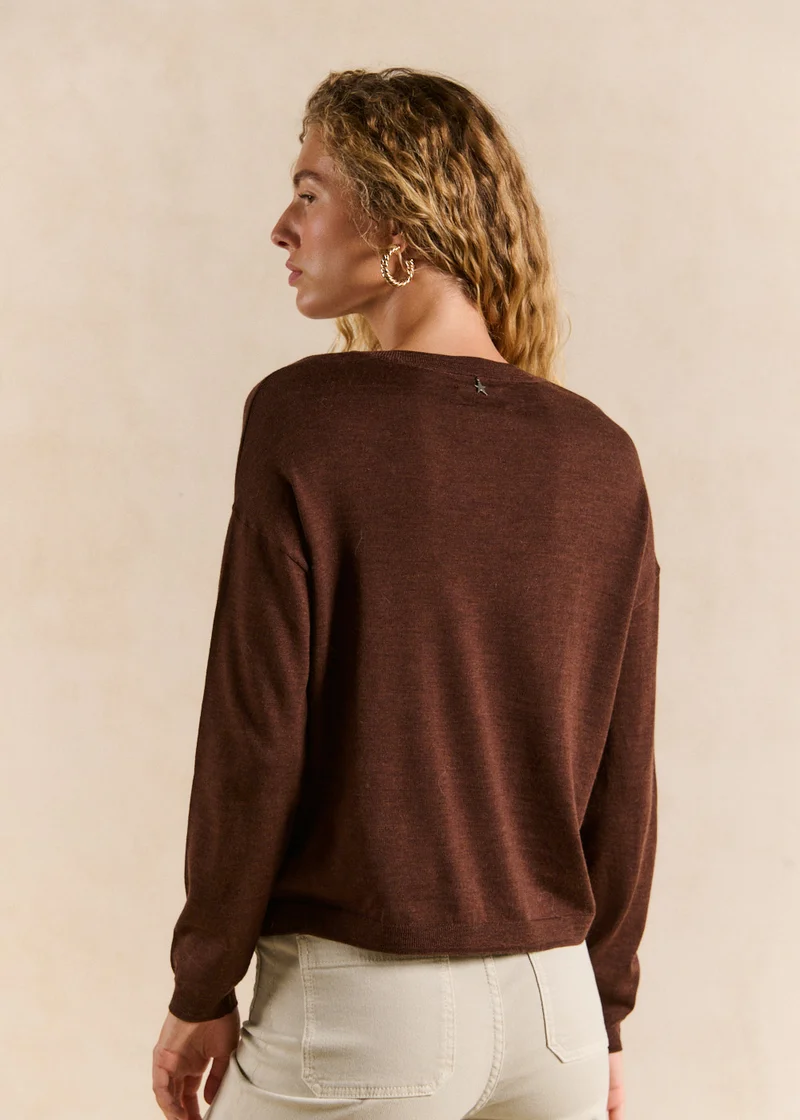 Pull fin col v en laine