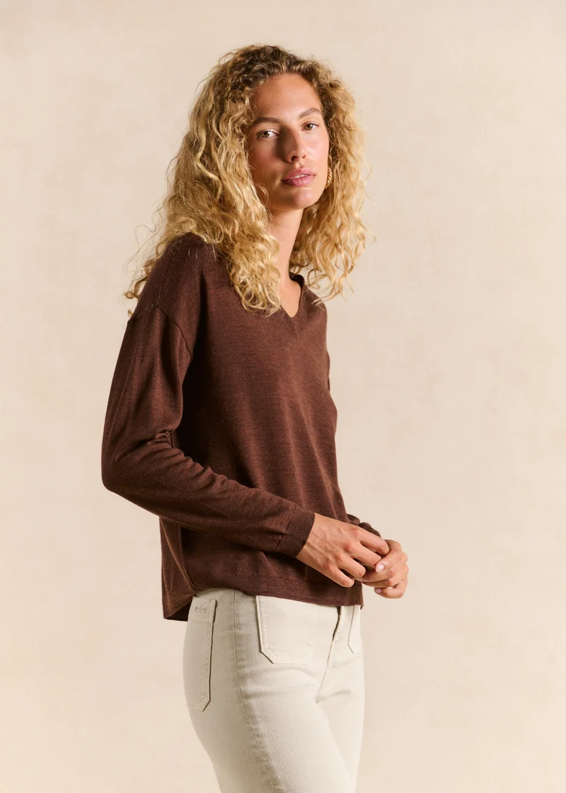 Pull fin col v en laine