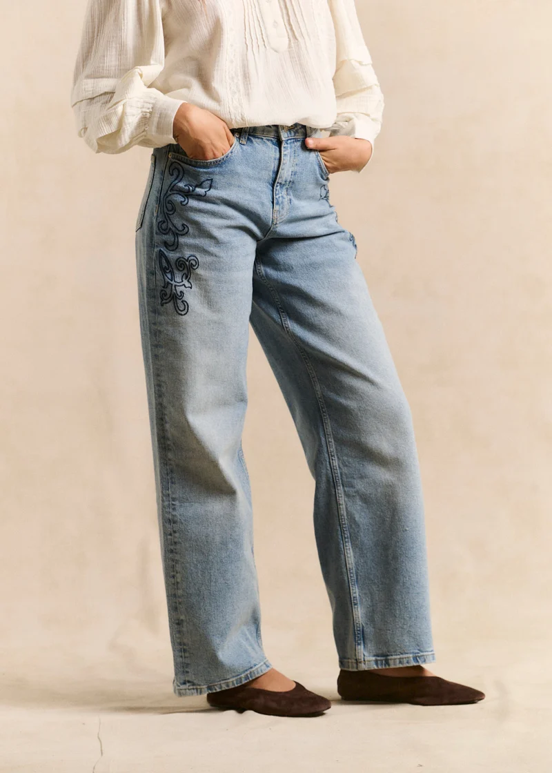 Jean wideleg brodé