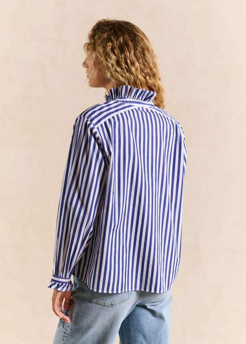 Chemise rayée en coton col volanté