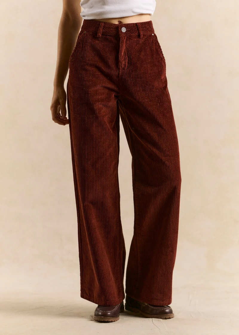 Pantalon large en velours de coton taille haute