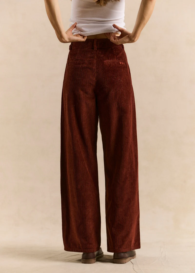 Pantalon large en velours de coton taille haute