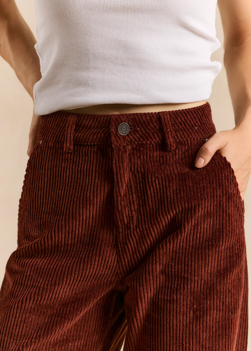 Pantalon large en velours de coton taille haute