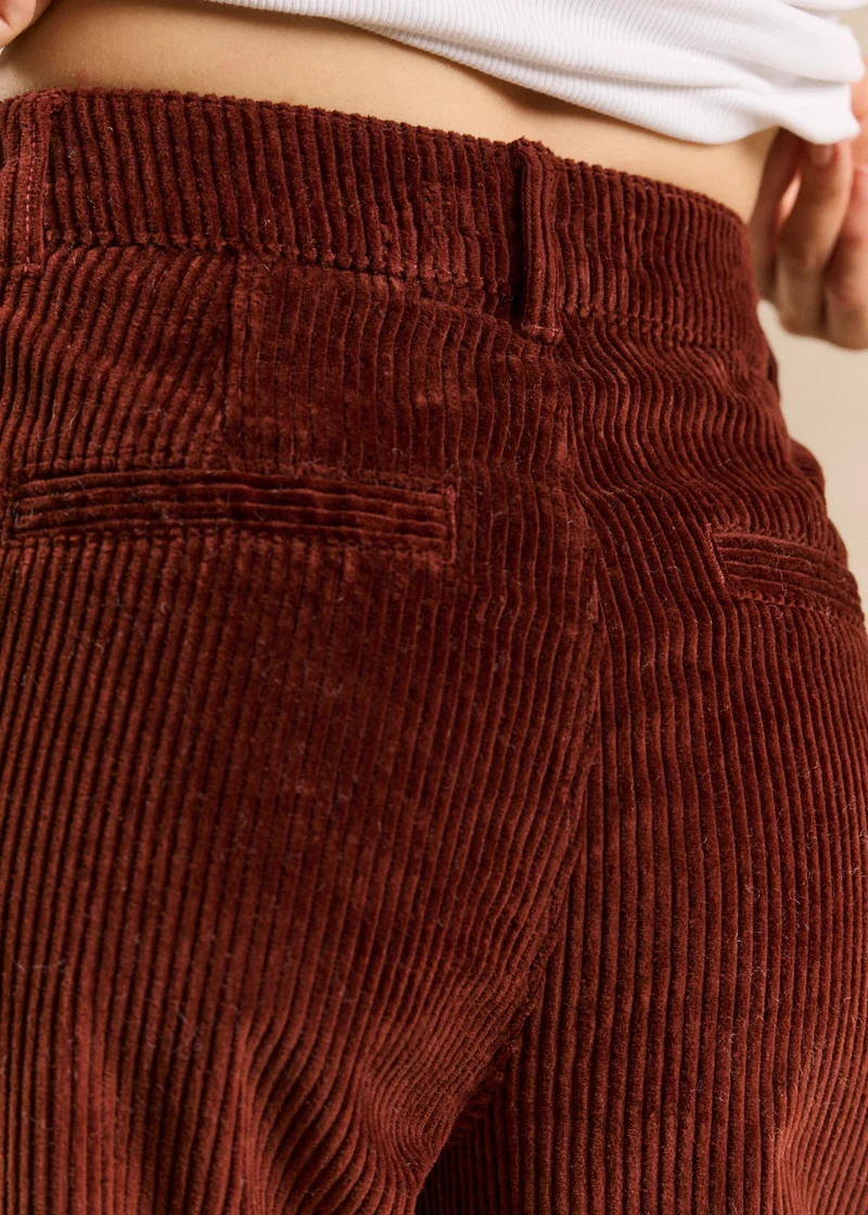 Pantalon large en velours de coton taille haute