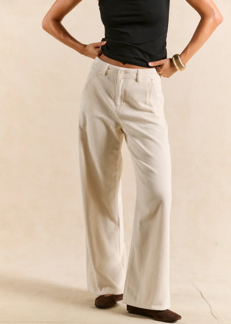 Pantalon large en velours de coton taille haute