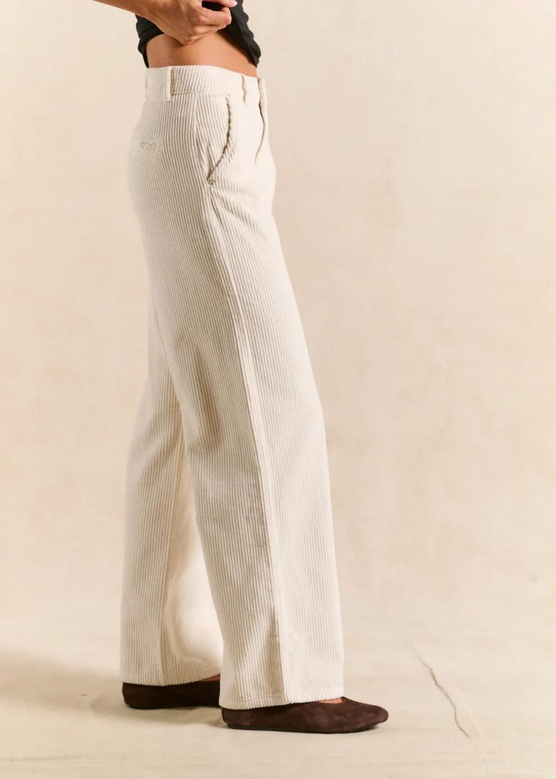 Pantalon large en velours de coton taille haute