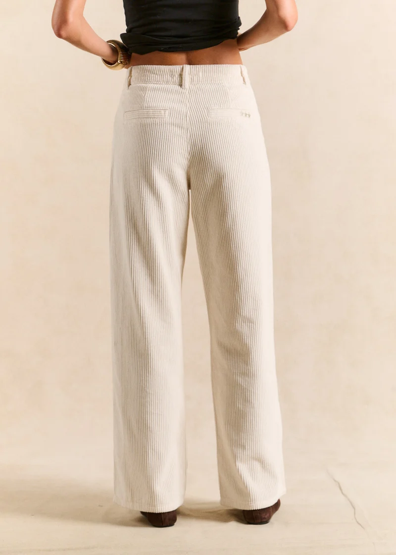Pantalon large en velours de coton taille haute