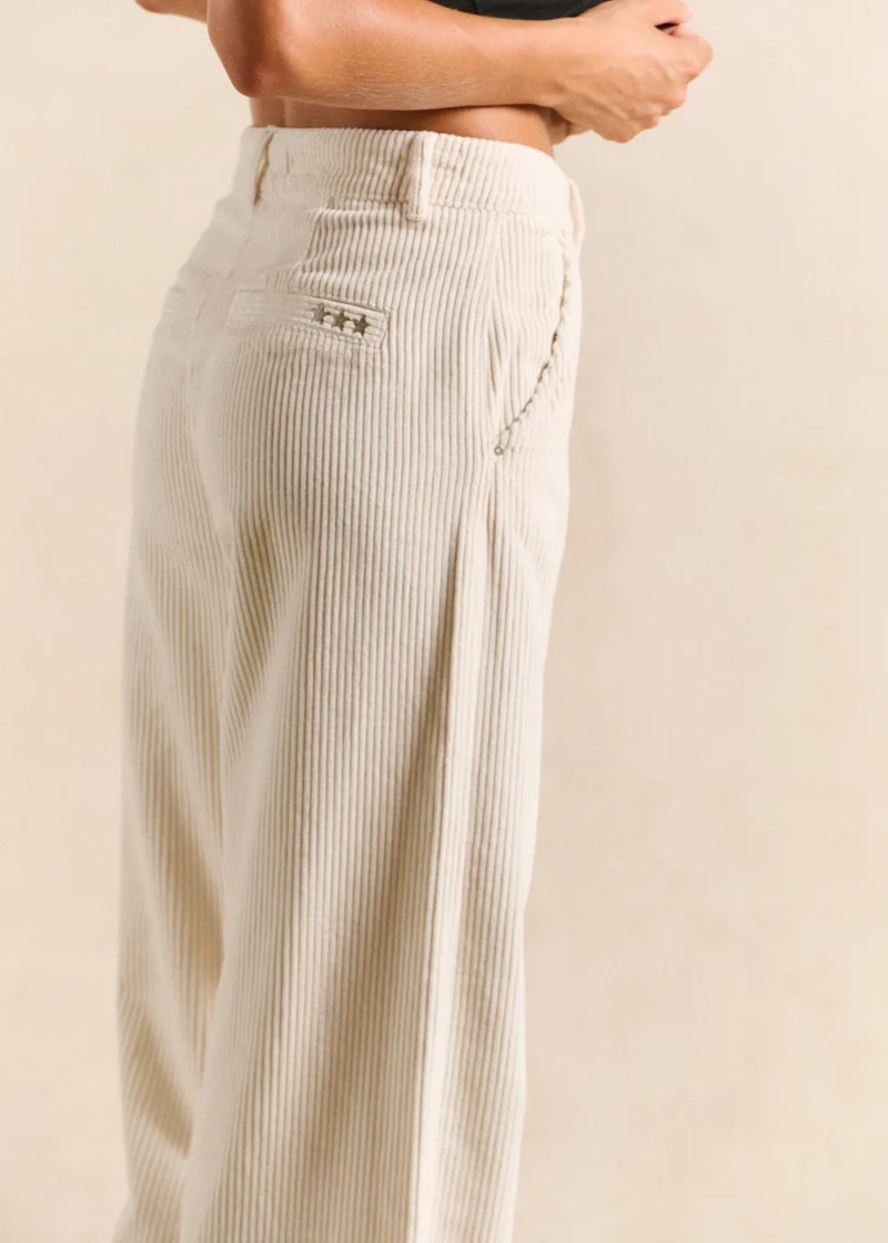 Pantalon large en velours de coton taille haute