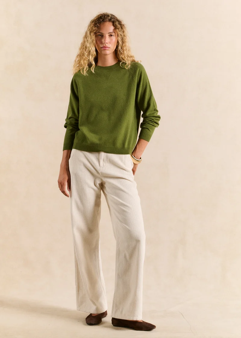 Pantalon large en velours de coton taille haute