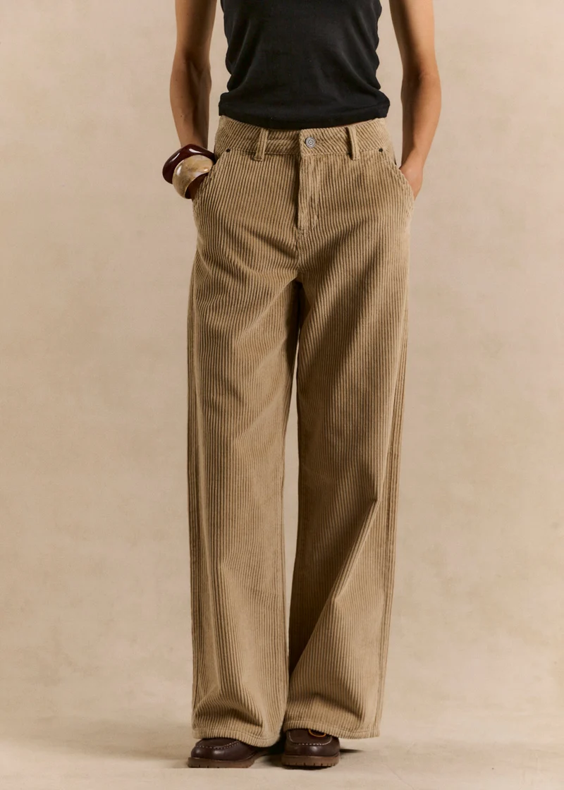 Pantalon large en velours de coton taille haute