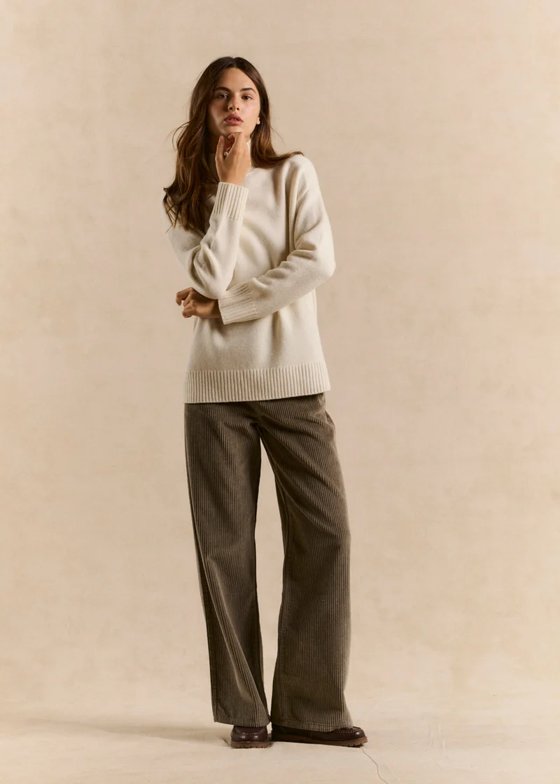 Pantalon large en velours de coton taille haute