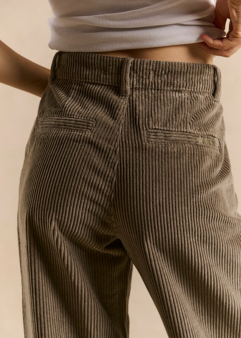 Pantalon large en velours de coton taille haute