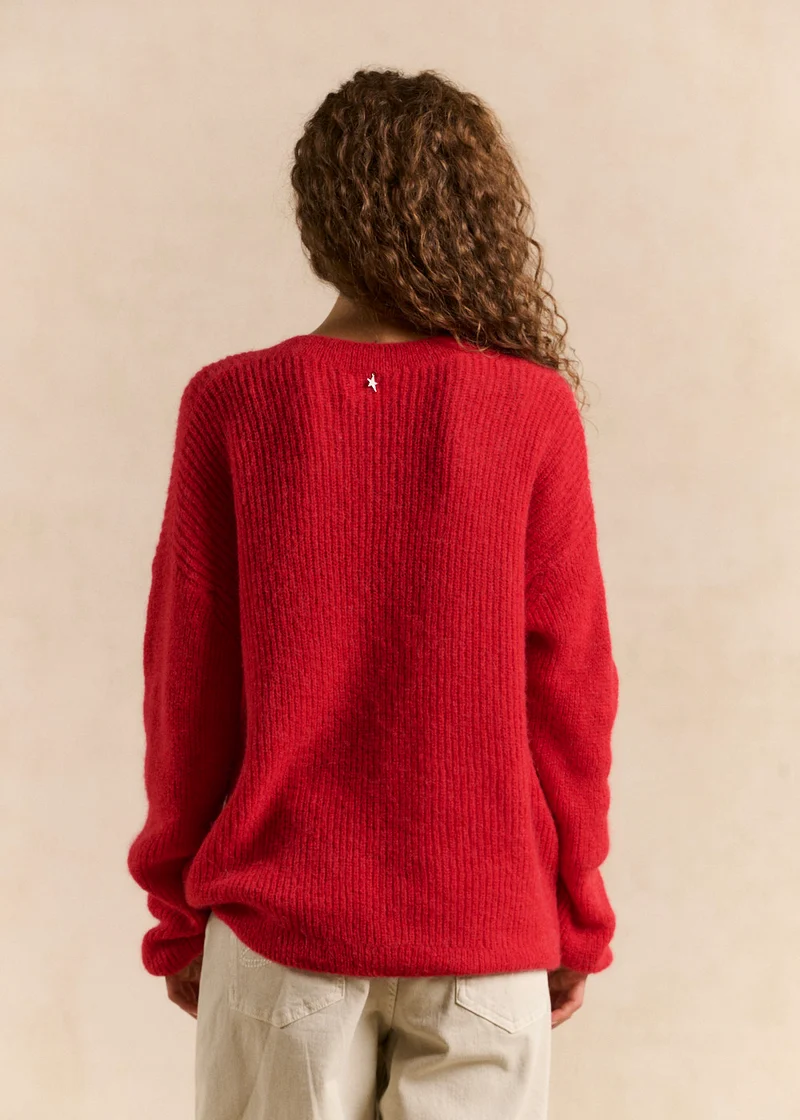 Pull maille côtelée col en V