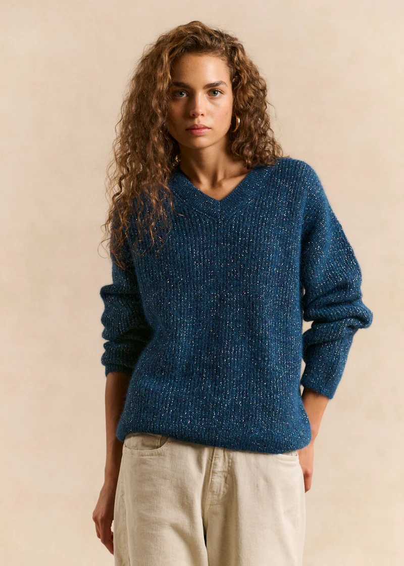 Pull scintillant col en V