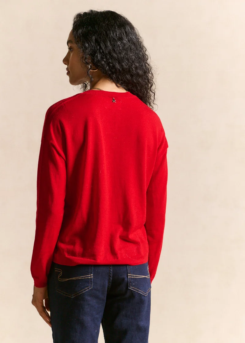 Pull fin col v en laine