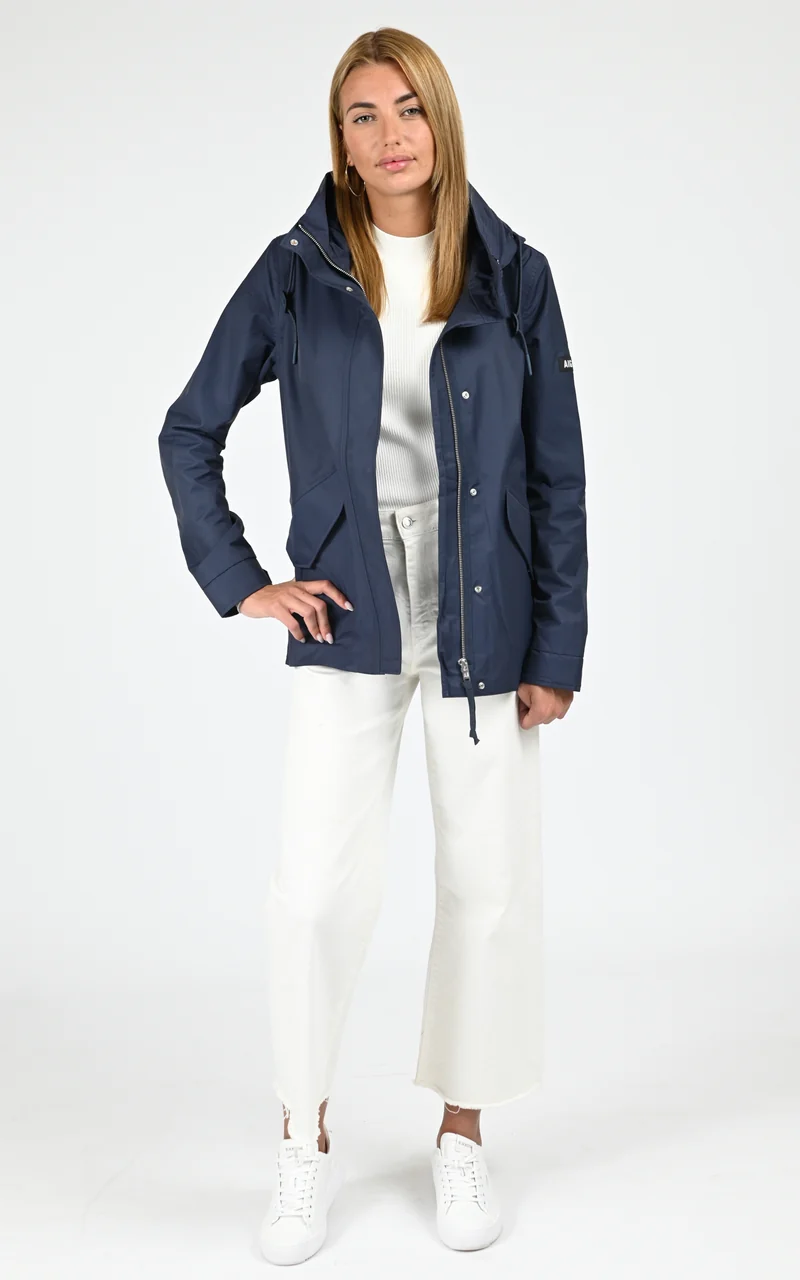 Parka mi-longue à capuche bleu marine