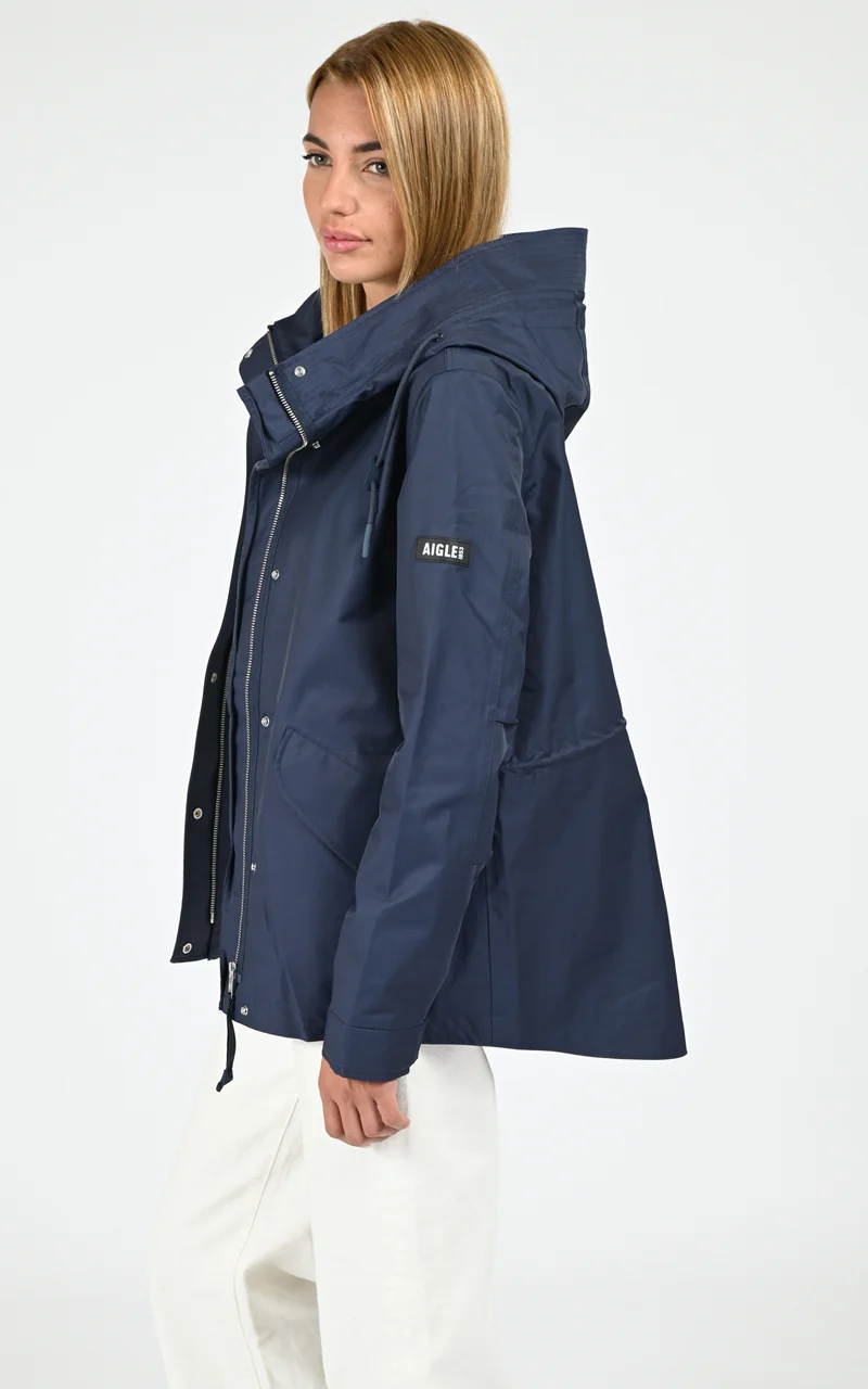 Parka mi-longue à capuche bleu marine