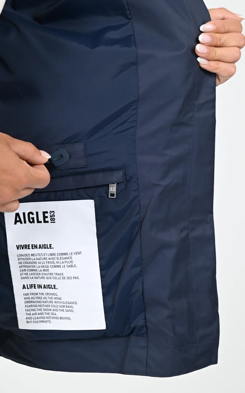 Parka mi-longue à capuche bleu marine