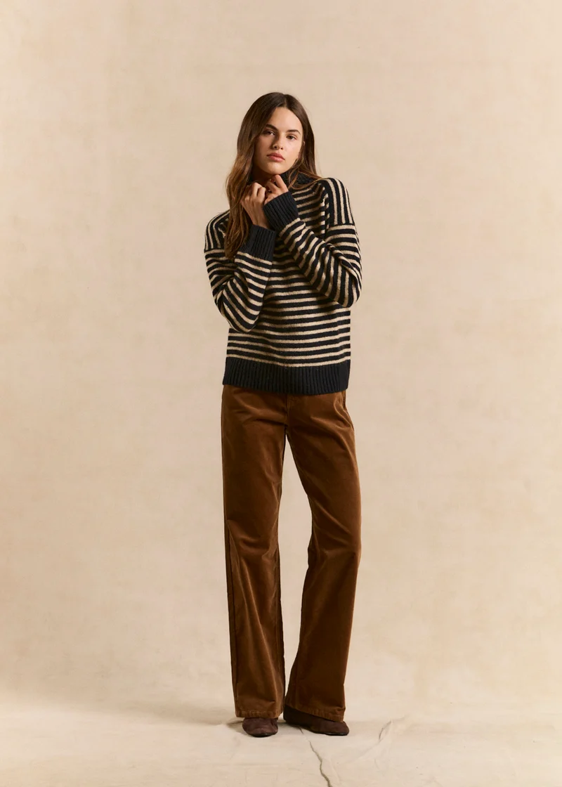 Pantalon velours droit taille haute