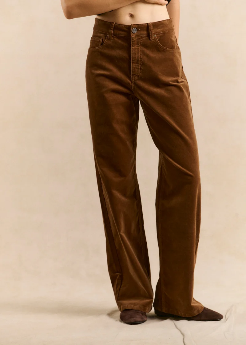 Pantalon velours droit taille haute