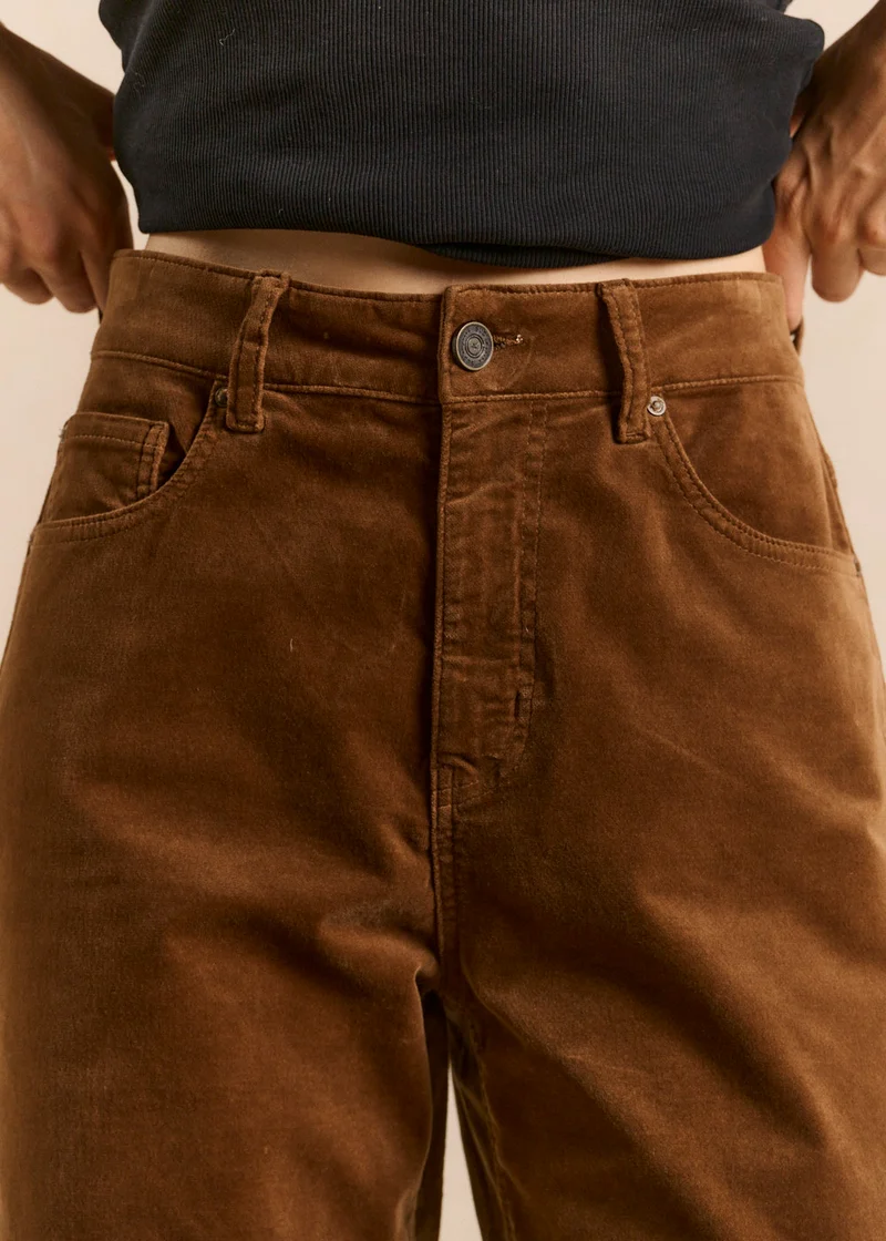 Pantalon velours droit taille haute