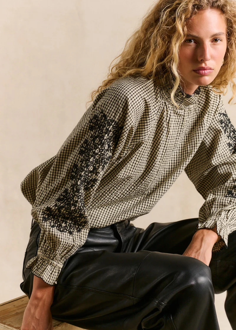 Blouse vichy coton brodé