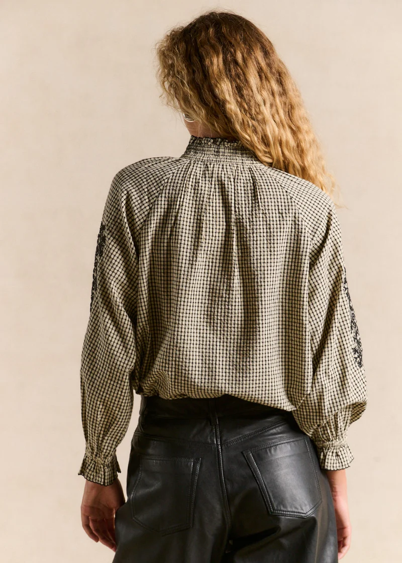 Blouse vichy coton brodé