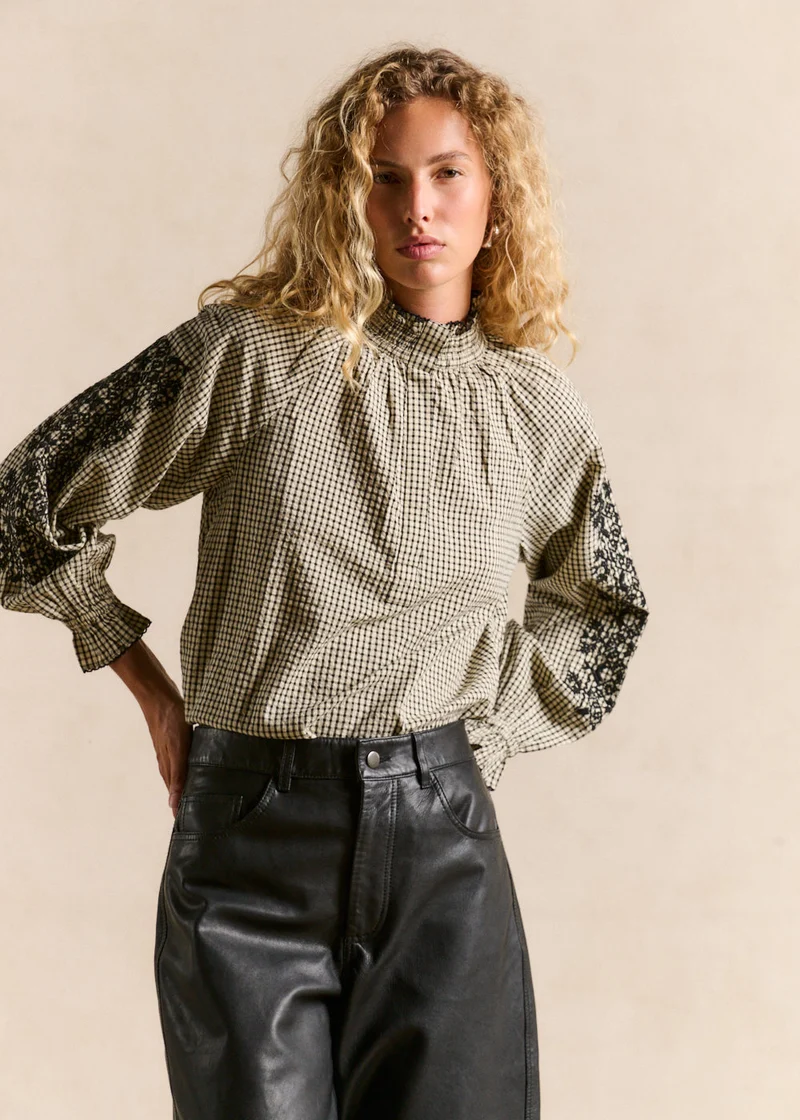 Blouse vichy coton brodé