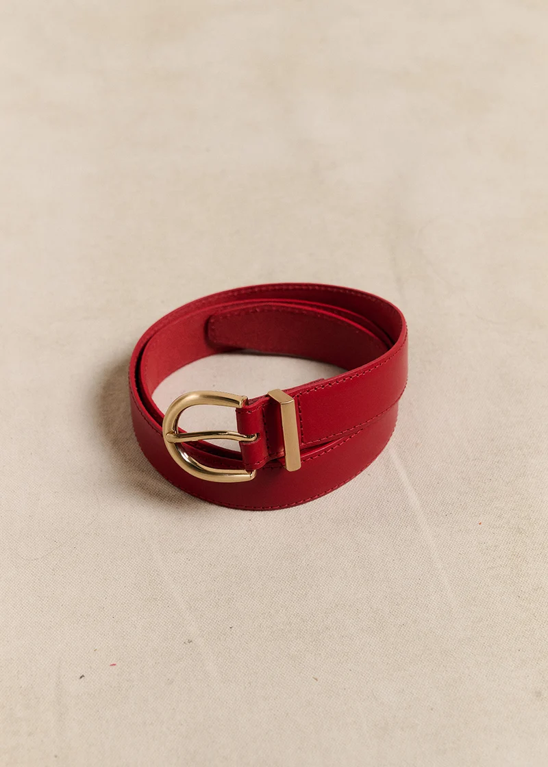 Ceinture cuir boucle dorée bombée