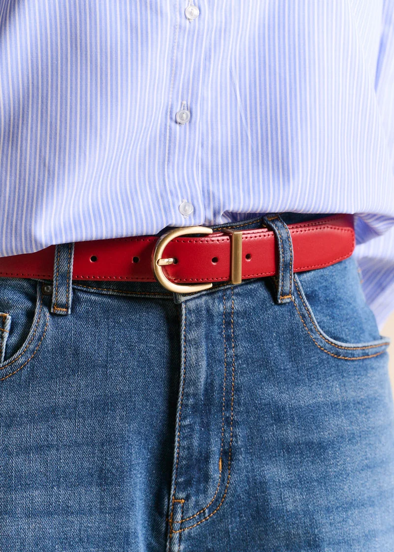Ceinture cuir boucle dorée bombée