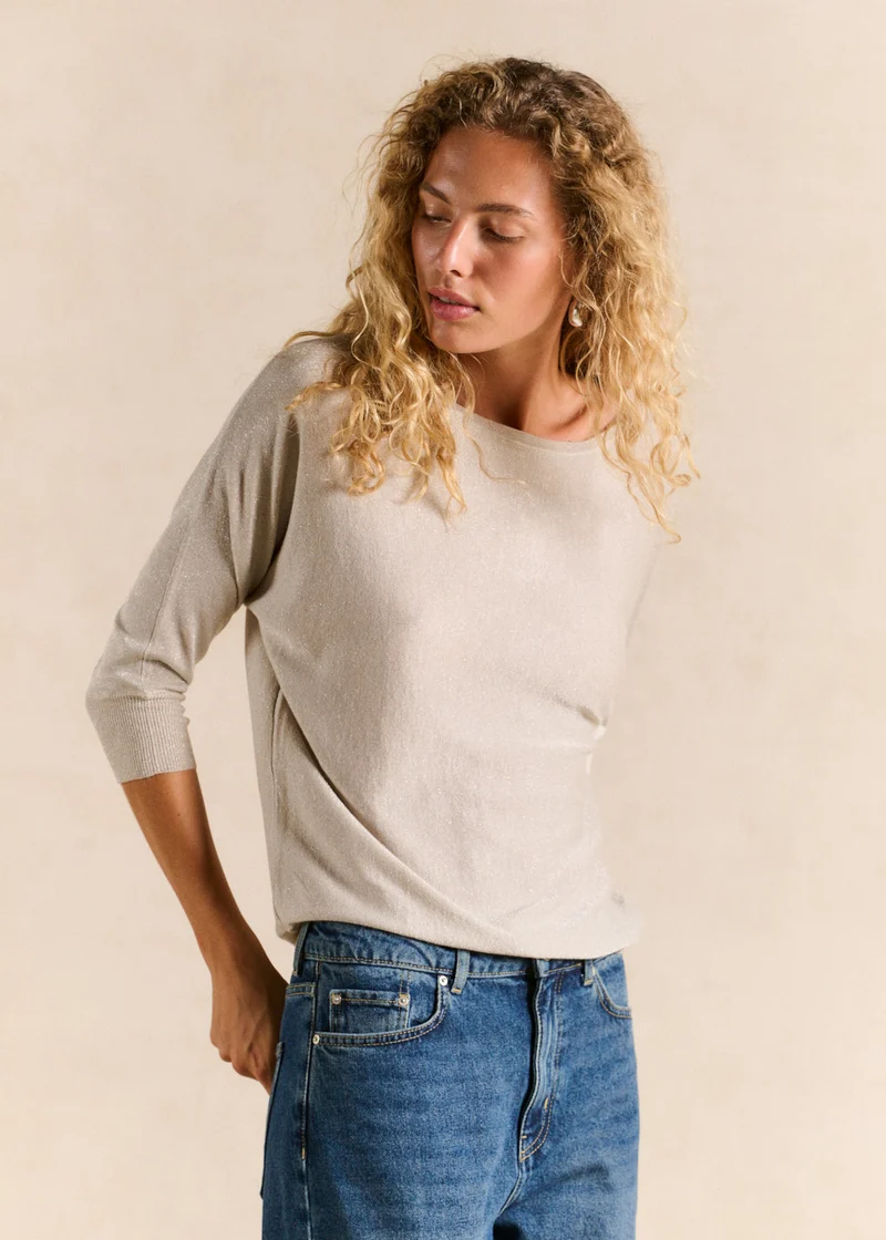 Pull col rond avec fibres métallisées