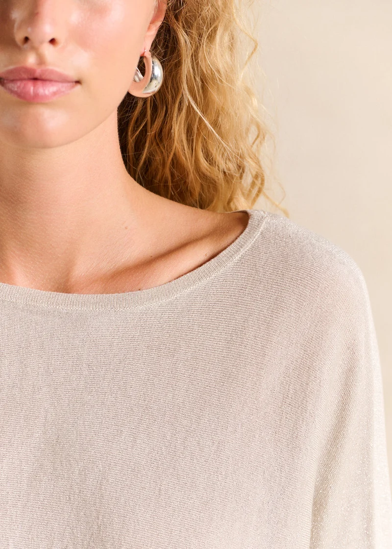 Pull col rond avec fibres métallisées