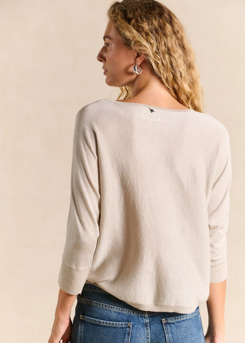Pull col rond avec fibres métallisées