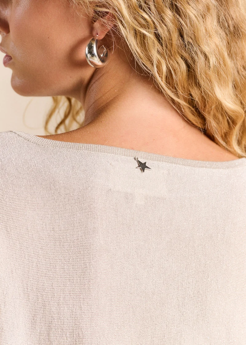Pull col rond avec fibres métallisées